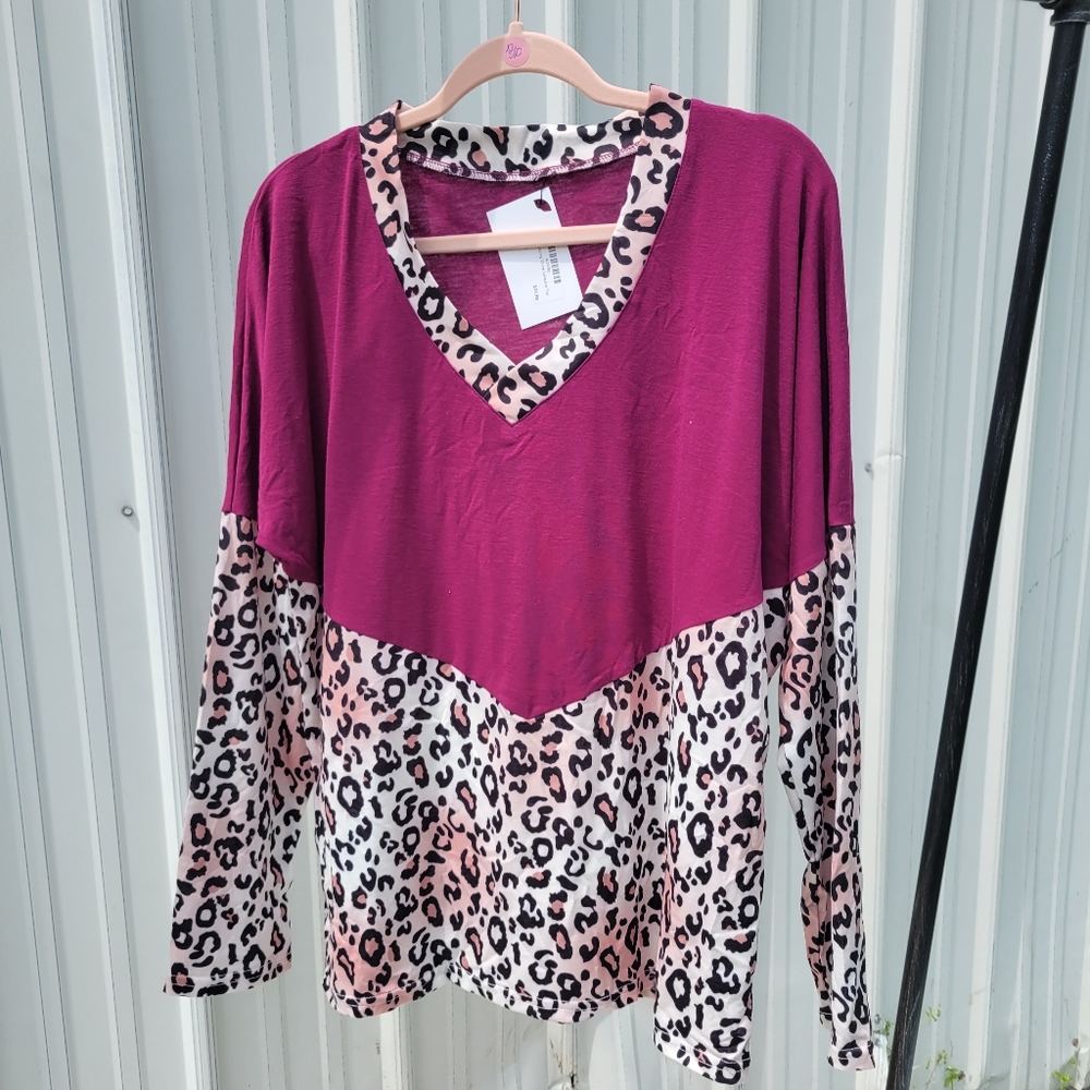 Splicing Wine & Leoprd Top